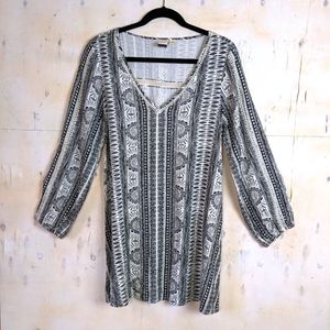 ROXY mini long sleeve dress print black white
